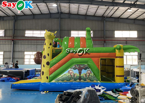 चिड़ियाघर थीम्ड inflatable बाउंस हाउस बच्चों के खेल का मैदान पानी स्लाइड