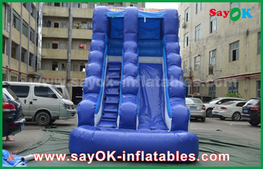 आउटडोर inflatable स्लाइड Funny / Safety PVC Tarpaulin Inflatable Bouncer Slide खेल के लिए पीला / नीला रंग