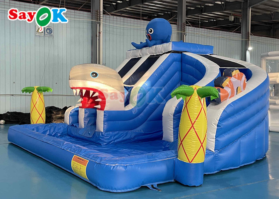 शार्क थीम वाणिज्यिक inflatable एयर बाउंसर शुष्क स्लाइड के साथ महल