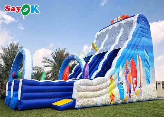 42.7ft विशाल inflatable पानी स्लाइड नीले inflatable डबल समुद्र तट लेन स्लाइड
