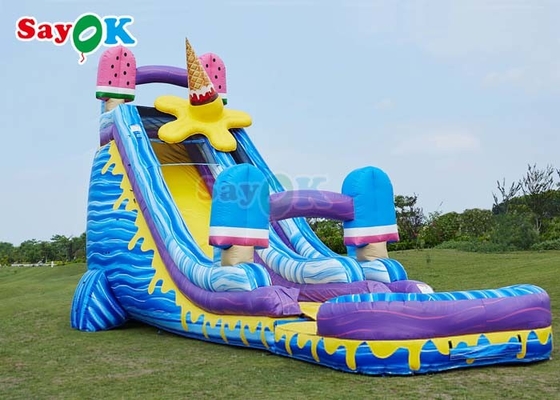 नीली आइसक्रीम थीम inflatable स्लाइड Popsicle पूल के साथ inflatable waterslide