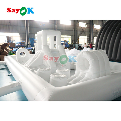अनुकूलित फैशनेबल मिनी व्हाइट स्प्लैश पैड वाटर पार्क inflatable बाधा पाठ्यक्रम खेल का मैदान महल स्लाइड कॉम्बो