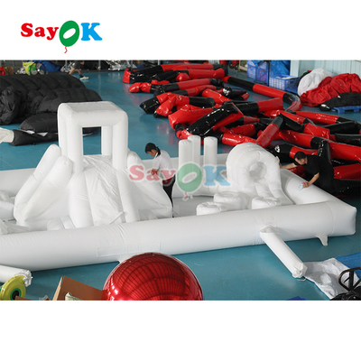 अनुकूलित फैशनेबल मिनी व्हाइट स्प्लैश पैड वाटर पार्क inflatable बाधा पाठ्यक्रम खेल का मैदान महल स्लाइड कॉम्बो