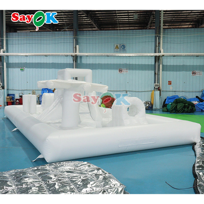 अनुकूलित फैशनेबल मिनी व्हाइट स्प्लैश पैड वाटर पार्क inflatable बाधा पाठ्यक्रम खेल का मैदान महल स्लाइड कॉम्बो