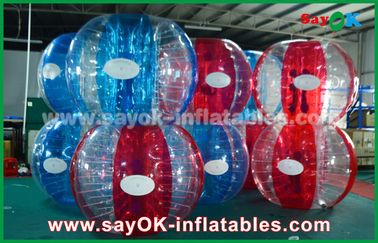 खेलने के लिए फुटबॉल इन्फ्लेटेबल गेम्स हीट सील्ड ब्लू और रेड 0.7mm TPU इन्फ्लेटेबल बबल बॉल