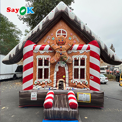 निः शुल्क 3 डी डिजाइन 0.55 मिमी पीवीसी लक्जरी क्रिसमस inflatable उछाल महल जिंजरब्रेड ब्लोअर के साथ उछाल घर
