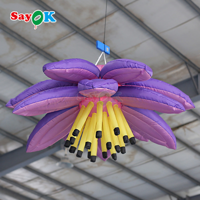 अनुकूलित बैंगनी विशाल लटकती कमल फूल घटना सजावट विज्ञापन के लिए inflatable एलईडी प्रकाश फूल