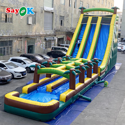 वाणिज्यिक ग्रेड inflatable पानी डबल स्लाइड पाम ट्री पानी स्लाइड बच्चों और वयस्कों के लिए inflatable