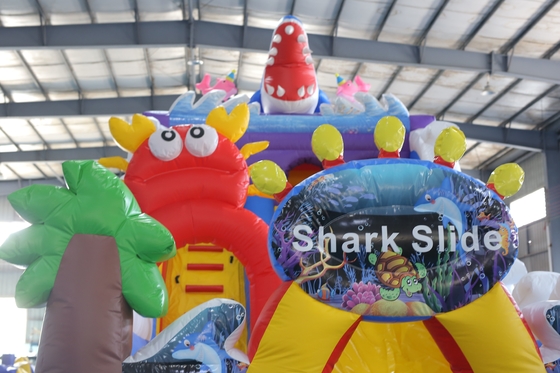 बच्चों के आयोजनों के लिए बाउंसी कैसल डिजाइन के साथ कस्टम मुद्रित inflatable सूखी स्लाइड