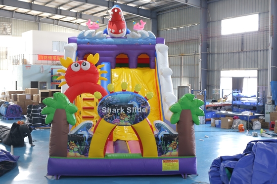 बच्चों के आयोजनों के लिए बाउंसी कैसल डिजाइन के साथ कस्टम मुद्रित inflatable सूखी स्लाइड