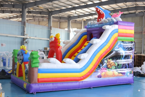 बच्चों के आयोजनों के लिए बाउंसी कैसल डिजाइन के साथ कस्टम मुद्रित inflatable सूखी स्लाइड