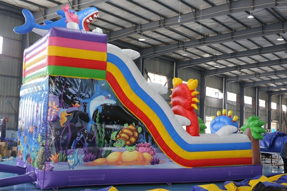 बच्चों के आयोजनों के लिए बाउंसी कैसल डिजाइन के साथ कस्टम मुद्रित inflatable सूखी स्लाइड