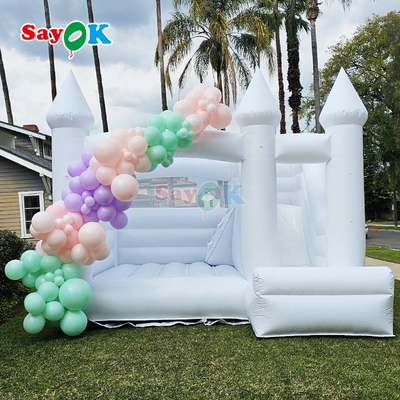 सायक वाणिज्यिक पीवीसी inflatable बाउंसर स्लाइड कॉम्बो सफेद inflatable शादी बाउंस हाउस