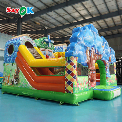 बच्चों के लिए सायक जंगल थीम्ड बाउंसी कैसल inflatable inflatable बाउंसर स्लाइड कॉम्बो