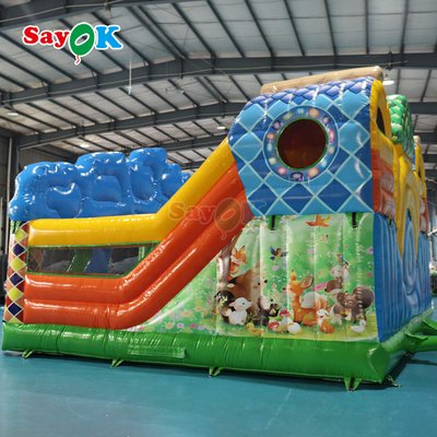 बच्चों के लिए सायक जंगल थीम्ड बाउंसी कैसल inflatable inflatable बाउंसर स्लाइड कॉम्बो
