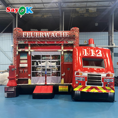 सायक फायर स्टेशन थीम्ड inflatable bounce combo inflatable fire truck बच्चों के लिए ब्यूसी कैसल स्लाइड