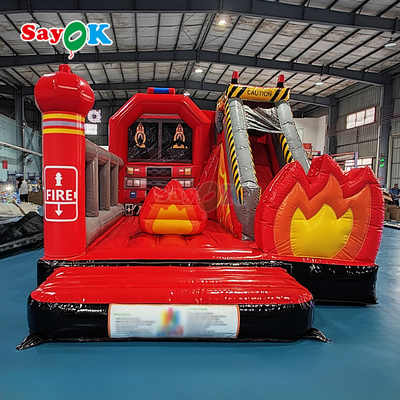 स्लाइड के साथ अनुकूलित inflatable महल फायर स्टेशन inflatable फायर ट्रक बाउंसर