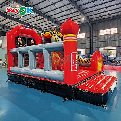 स्लाइड के साथ अनुकूलित inflatable महल फायर स्टेशन inflatable फायर ट्रक बाउंसर