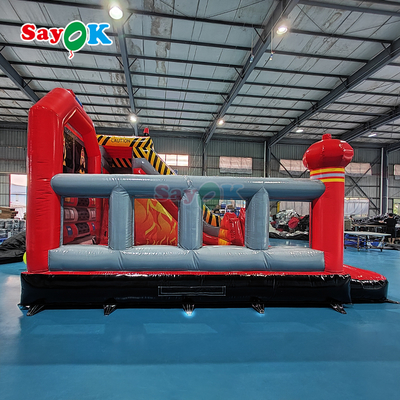 स्लाइड के साथ अनुकूलित inflatable महल फायर स्टेशन inflatable फायर ट्रक बाउंसर