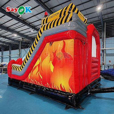 स्लाइड के साथ अनुकूलित inflatable महल फायर स्टेशन inflatable फायर ट्रक बाउंसर