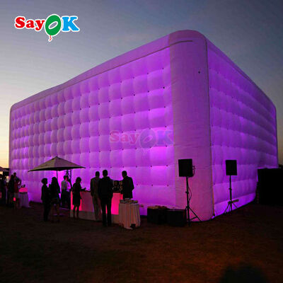 Sayok White Waterproof Oxford Fabric Large Cube Inflatable LED Tent for Outdoor Party Event 100 People