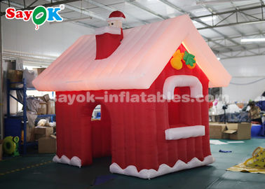 एसजीएस ROHS Inflatable क्रिसमस सांता क्लॉस हाउस लाल + सफेद रंग