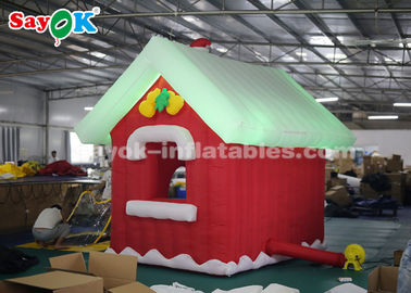 एसजीएस ROHS Inflatable क्रिसमस सांता क्लॉस हाउस लाल + सफेद रंग