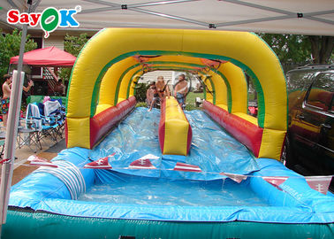 पूल के साथ कस्टम आकार के inflatable वाटर स्लाइड पार्क डबल लेन