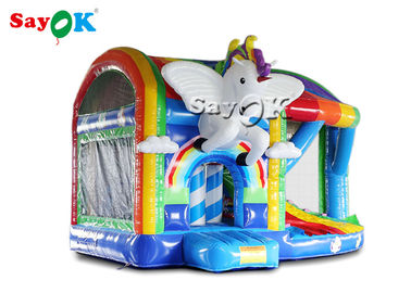 आउटडोर खेल का मैदान पीवीसी इंद्रधनुष Inflatable गेंडा उछाल वाले महल