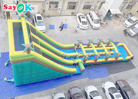 पूल के साथ बड़े मल्टी चैनल पीवीसी Inflatable बाउंसर स्लाइड