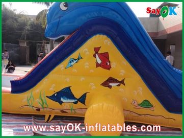 पूल शार्क थीम के साथ inflatable स्लिप एन स्लाइड महासागर नीला inflatable बाउंसर स्लाइड 0.55 मिमी पीवीसी