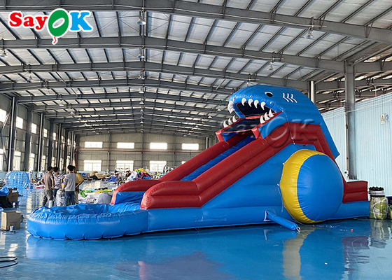 स्विमिंग पूल के साथ इन्फ्लैटेबल शार्क स्लाइड ओडीएम ब्लू शार्क इन्फ्लैटेबल वॉटर स्लाइड