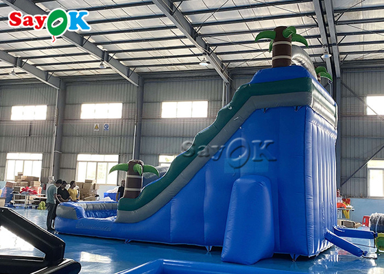 बाउंसी स्लाइड्स कस्टम बैकयार्ड पाम ट्री थीम्ड स्प्लैश पूल के साथ inflatable पानी स्लाइड