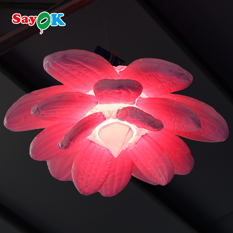 शादी की सजावट के लिए inflatables एलईडी लाइट लटकन inflatable कमल के फूल विज्ञापन मंच